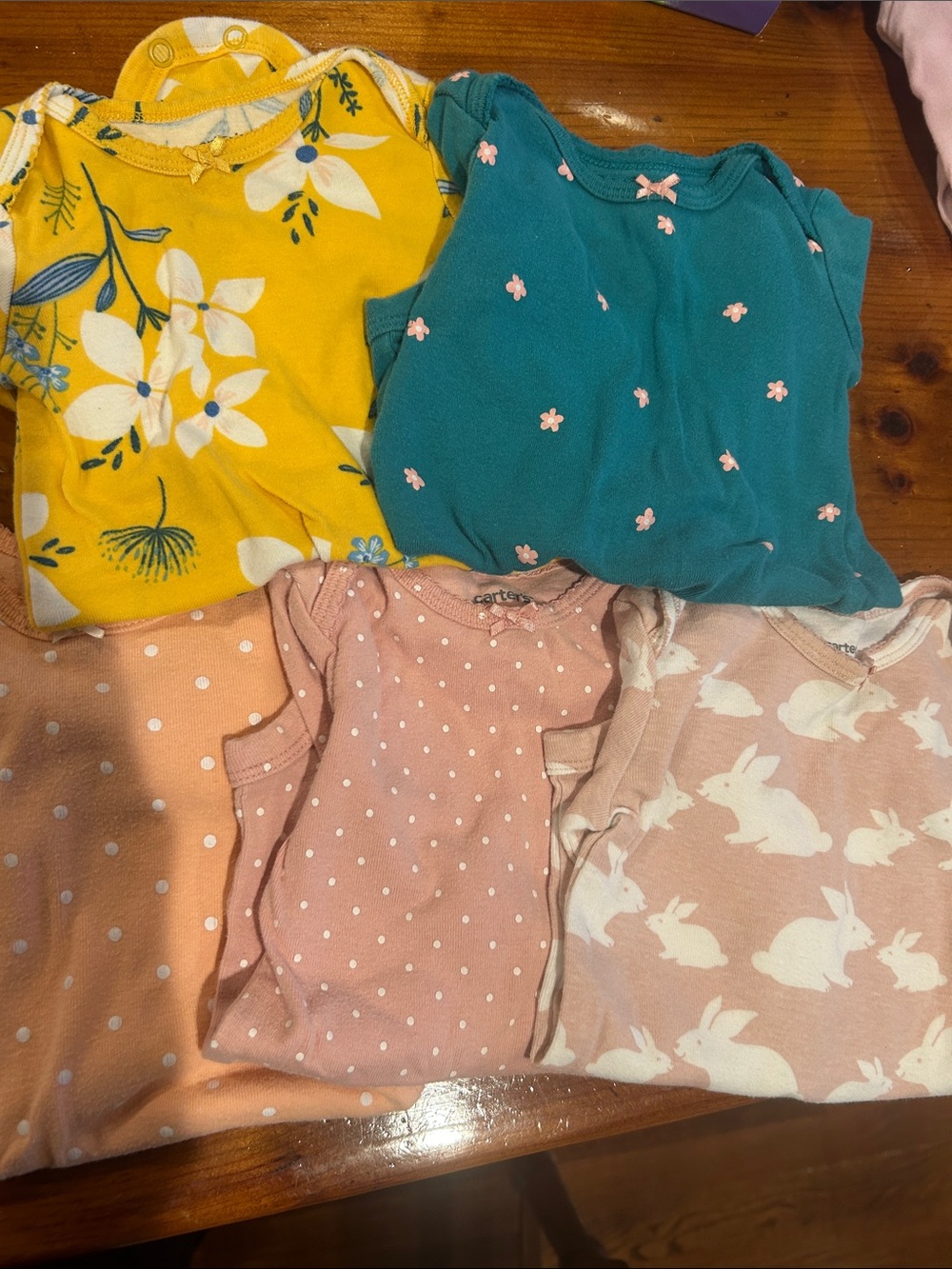 Carter's Baby Girls' Floral & Bunny Bodysuits - Teal, Yellow & Pink